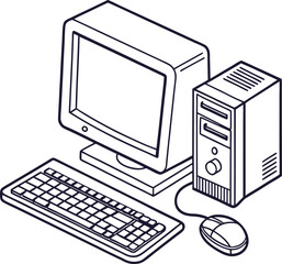 Fototapete -  A computer line art on the white background. continuous line drawing of office worker concentrated behind computer
