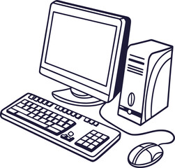 Fototapete -  A computer line art on the white background. continuous line drawing of office worker concentrated behind computer