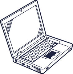 Fototapete - A laptop line art on the white background. Outline vector illustration for laptop. Isolated on transparent background, professional laptop line art.