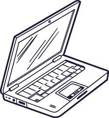Fototapete - A laptop line art on the white background. Outline vector illustration for laptop. Isolated on transparent background, professional laptop line art.