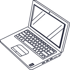 Fototapete - A laptop line art on the white background. Outline vector illustration for laptop. Isolated on transparent background, professional laptop line art.