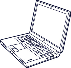 Fototapete - A laptop line art on the white background. Outline vector illustration for laptop. Isolated on transparent background, professional laptop line art.