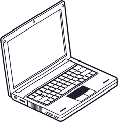 Fototapete - A laptop line art on the white background. Outline vector illustration for laptop. Isolated on transparent background, professional laptop line art.