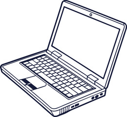 Fototapete - A laptop line art on the white background. Outline vector illustration for laptop. Isolated on transparent background, professional laptop line art.