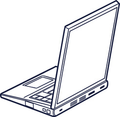 Fototapete - A laptop line art on the white background. Outline vector illustration for laptop. Isolated on transparent background, professional laptop line art.