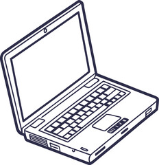 Fototapete - A laptop line art on the white background. Outline vector illustration for laptop. Isolated on transparent background, professional laptop line art.