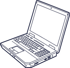 Fototapete - A laptop line art on the white background. Outline vector illustration for laptop. Isolated on transparent background, professional laptop line art.
