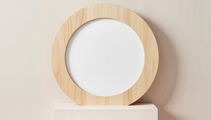 Wall Mural - Minimalist wooden round frame against a light background