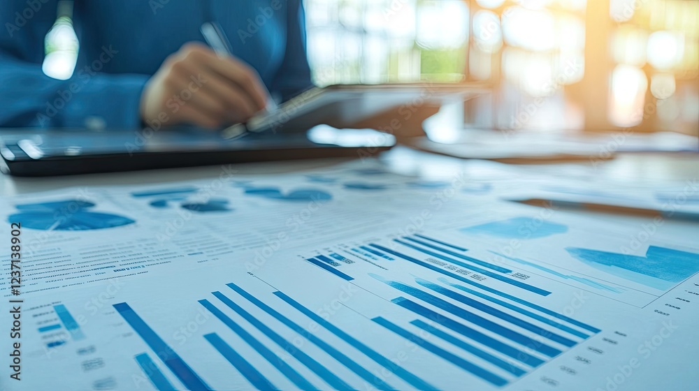 Businessperson reviewing financial data charts and graphs Stock Photo ...