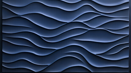 Wall Mural - A dark blue abstract pattern with wavy lines and a sculptural ribbed texture background. Sculptural Depth. Illustration