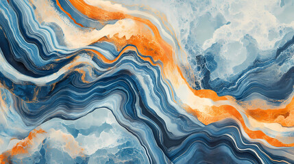 Wall Mural - abstract organic patterns with fluid blue and orange shapes creating dynamic visual flow and depth. 