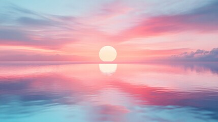 Wall Mural - Beautiful sunset over the ocean with pink and blue sky reflecting on calm water