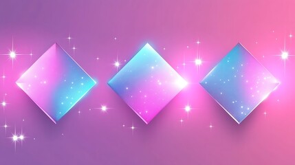 Wall Mural - Three iridescent diamond shapes shine brightly against a pink background