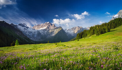 Wall Mural - alpine meadow with mountains