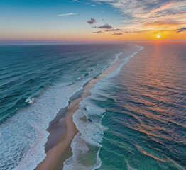 Wall Mural - Summer closeup sunset sea sky landscape. Colorful ocean beach sunrise. Beautiful beach reflections calm waves, soft sandy beach. Perfect tropical coast horizon scenic coast view.generative ai