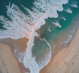 Wall Mural - Summer closeup sunset sea sky landscape. Colorful ocean beach sunrise. Beautiful beach reflections calm waves, soft sandy beach. Perfect tropical coast horizon scenic coast view.generative ai