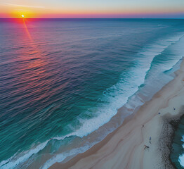Wall Mural - Summer closeup sunset sea sky landscape. Colorful ocean beach sunrise. Beautiful beach reflections calm waves, soft sandy beach. Perfect tropical coast horizon scenic coast view.generative ai
