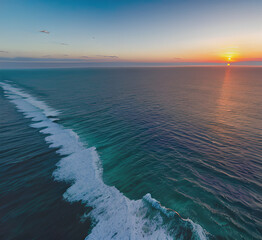 Wall Mural - Summer closeup sunset sea sky landscape. Colorful ocean beach sunrise. Beautiful beach reflections calm waves, soft sandy beach. Perfect tropical coast horizon scenic coast view.generative ai