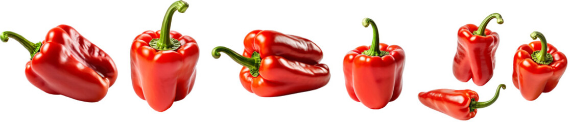 Wall Mural - Sweet pepper isolated. PNG. Ripe multi-colored paprika. Set of colored bell peppers isolated on white background.