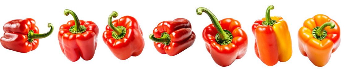 Wall Mural - Sweet pepper isolated. PNG. Ripe multi-colored paprika. Set of colored bell peppers isolated on white background.