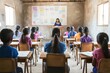 © Road Red Runner - Students attentively listen to their teacher during a lesson in a bright, modern classroom filled with wooden desks and educational materials