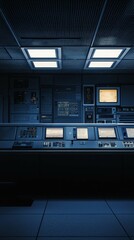 Poster - Dark Control Room with Monitors and Buttons in High-Tech Environment