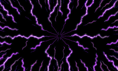 Fototapete - Vibrant purple lightning bolts radiate from center, creating dynamic and electrifying visual effect against dark background. This striking image captures essence of energy and movement