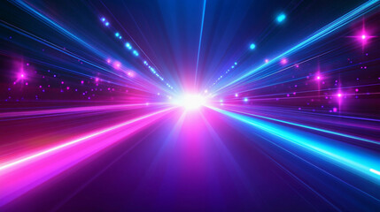 Poster - Futuristic neon landscape with vibrant light beams and dynamic colors creating an immersive visual experience at night. Generative AI