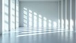 © Dulemegapixel - A minimalist white room filled with natural light, where shadows from the tall windows create a visually striking pattern, exemplifying modern architectural beauty.