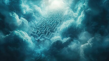 Poster - Mystical Maze Path Through Enigmatic Clouds and Ethereal Light
