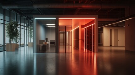 Aufkleber - A darkly lit image of a data center showcasing multiple rows of active server racks. This setting embodies modern telecommunications, cloud computing, stock, and database technologies, highlighted by