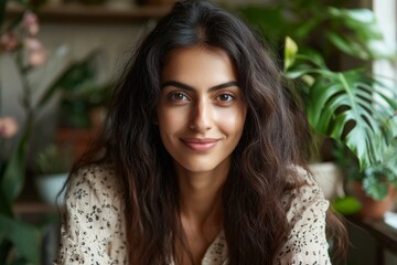 Poster - A smiling Indian girl student is typing on a laptop at the table in a professional manner