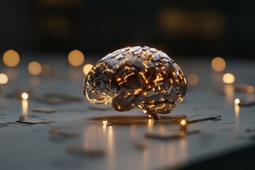 Poster - a human brain demonstrating intelligent thinking through the concept of a neural network printed cir