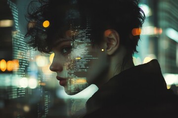 Aufkleber - a girl featured in a stock photo with futuristic tech