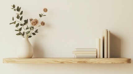 Poster - Minimalistic Shelf Arrangement with Books and Floral Element