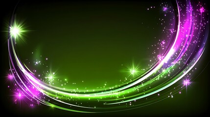 Wall Mural - Abstract Green And Purple Light Swirls With Stars