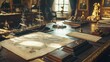 © Kitta Studio - Antique Desk with Ship Model, Map, and Vintage Office Decor