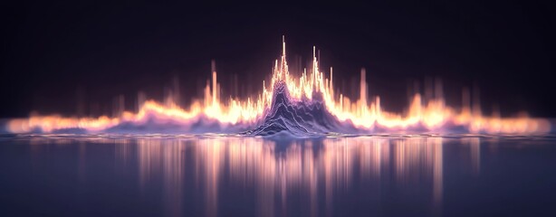 Poster - A neon-lit widescreen background displays a stock market chart with an uptrend indicator using candlestick patterns