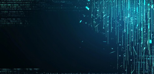 Poster - Cyber data stream. Digital neural networks. 3D illustration of a wavy open source surface