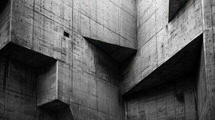 Poster - Abstract Concrete Texture with Sharp Angles and Shadows in Grayscale