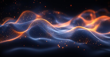 Poster - An abstract background featuring beautiful blue smoke, emanating from waves and lines of energy, with a hi-tech, magical laser neon effect that glows
