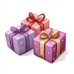 Poster - Colorful gift boxes with ribbons and polka dot patterns in pastel shades on white background