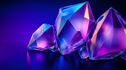 Poster - Abstract Blue Purple Geometric Crystal Shapes Design