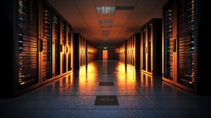 Aufkleber - A depiction of a working data center with racks of servers linked by Ethernet connections, illustrated with visualization lines