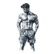 © chic designs - Muscular caucasian male adult posing in athletic shorts, bodybuilding art isolated png