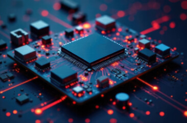 Fototapete - Abstract Circuit Board Electronics Concept Semiconductor Circuit connection, modern system, AI system, artificial intelligence mechanism