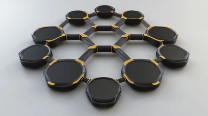 Poster - D render of a blockchain network with connected nodes.