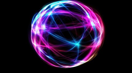 Poster - Abstract neon wireframe globe representing global digital connectivity.