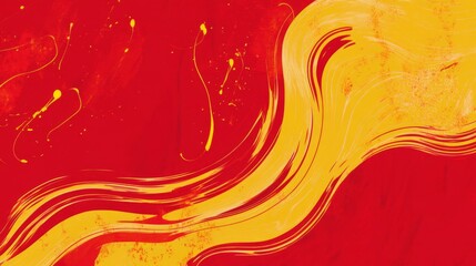 Poster - Dynamic Abstract Painting in Vibrant Red and Yellow