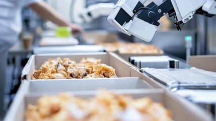 Poster - Close-up of digital quality control sensors inspecting food packaging.